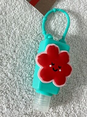 5/$35 Pep Rally Teal Silicone Hand Sanitizer Holder Case Cute Red Smiling Flower